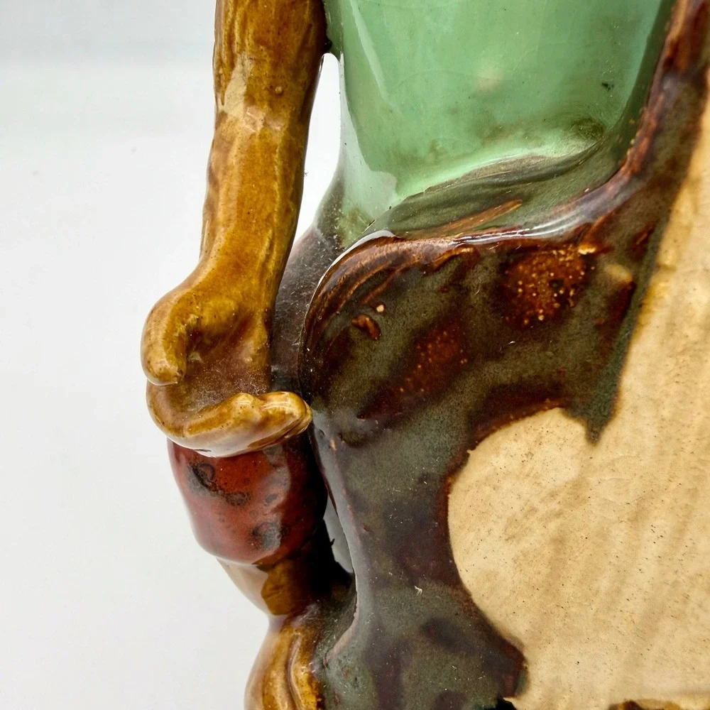 Majolica Style Ceramic Monkey Band Cellist Figurine Top Hat Drum Base